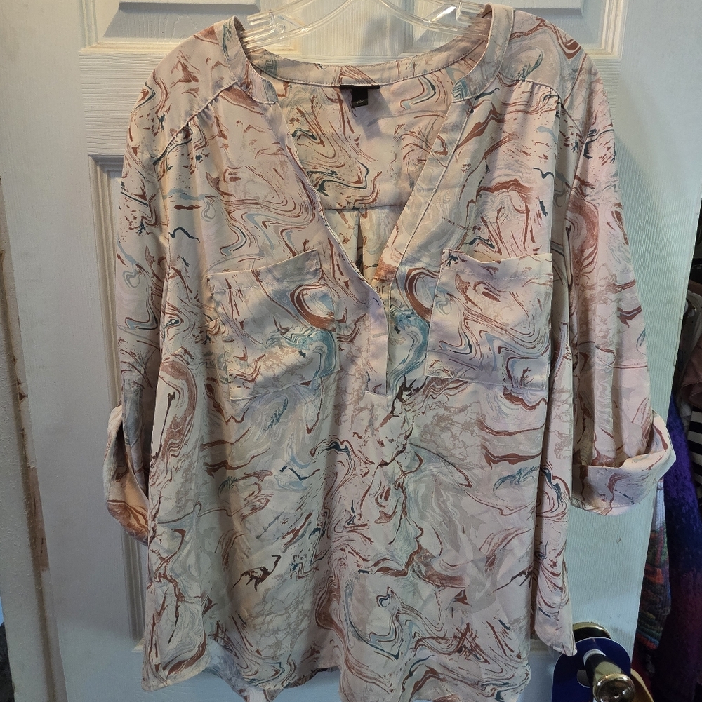 torrid Marble-Print V-Neck Tunic - Cream, Pink & Blue